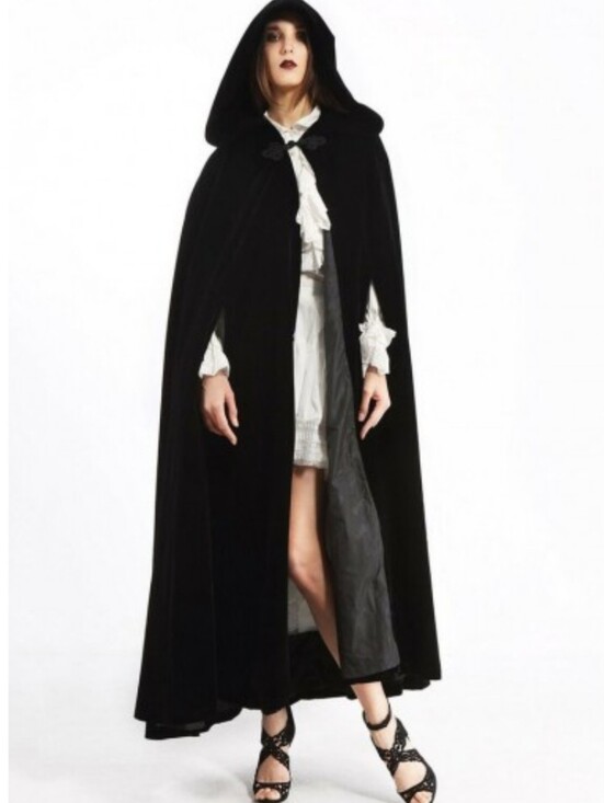 pentagramme Jackets & Blazers - Long Black Gothic Velvet Cape halloween cosplay dressup witchy dark one size